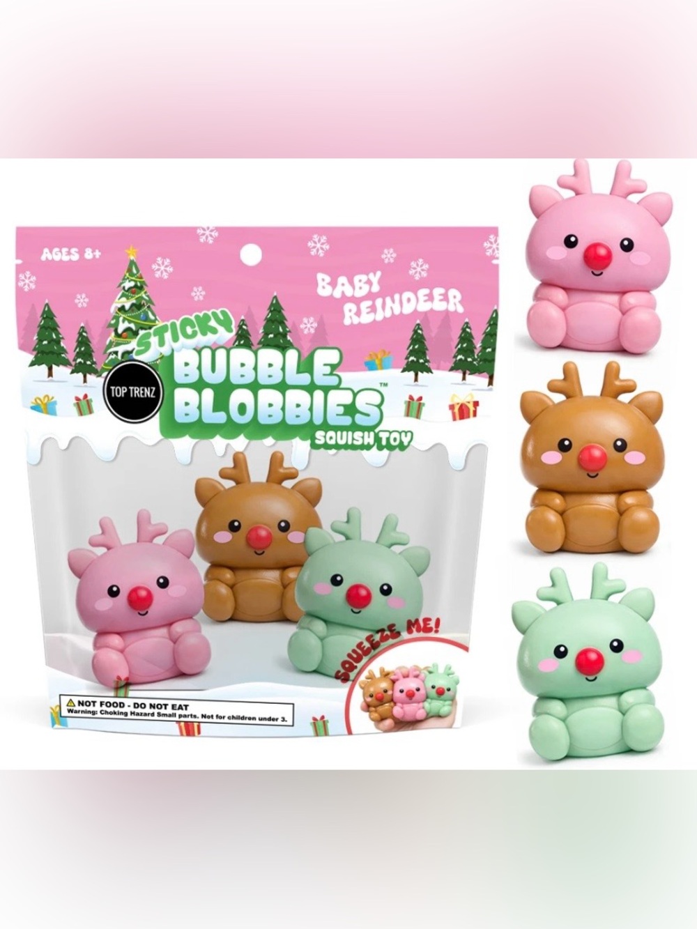 New Squishy Top Trenz Sticky Bubble Blobbies Christmas 3 Baby Reindeer Pink Mint